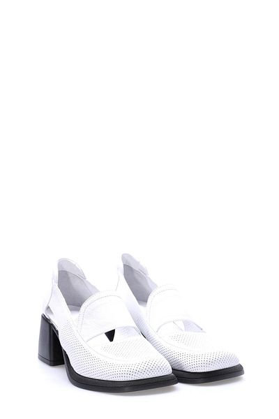 Ayakkabıhane Inside and Outside Genuine Leather White Women's Thick Heeled Shoes Ah 0821726175907