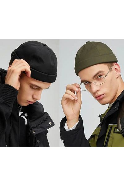CosmoOutlet Set of 2 Black-Khaki Men's Hats - Hip Hop Docker - Adjustable from the Cotton Fabric Back