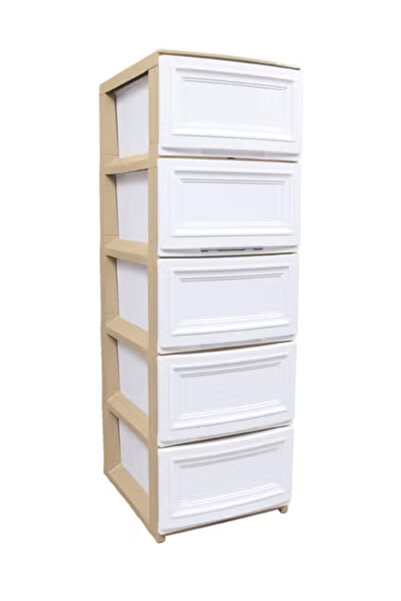 Concept Home خزانة أدراج تخزين خشبية بتصميم خشبي من 5 طبقات، أبيض/بيج، 42×104...
