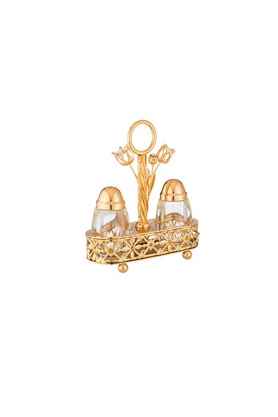 Dania Salt shaker set with stainless steel gold metal holder
