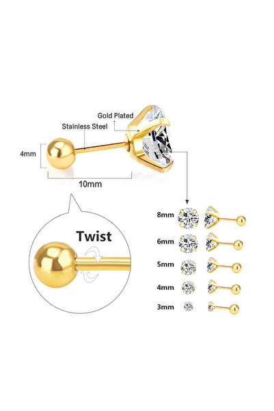 Choice حجم 6 مم ملتوية للخلف 184 جرام LUXUSTEEL زوج واحد من أقراط الزركون الك...