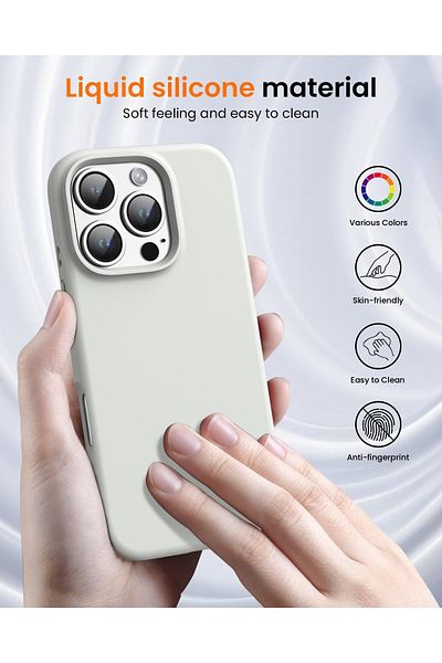AWH iPhone 16 Pro Case: Shockproof Liquid Silicone, Soft Lining Ultra Slim Drop Protection (White)