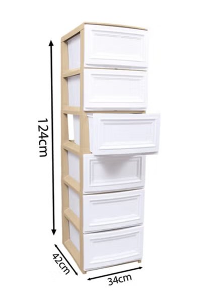 Concept Home 6-Layer Storage Drawer Cabinet Wooden Design White/Beige 42x124x34 cm