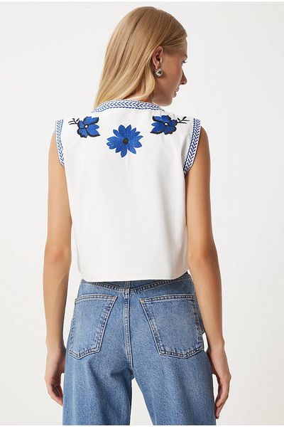 TUSSE Ethnic Floral Embroidered 100% Cotton Regular Fit Mini Vest