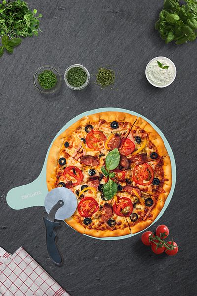 Decorita Pizza Presentation Glass with Handle and Cut Channel |   Satina Cam |   36cm X 47cm