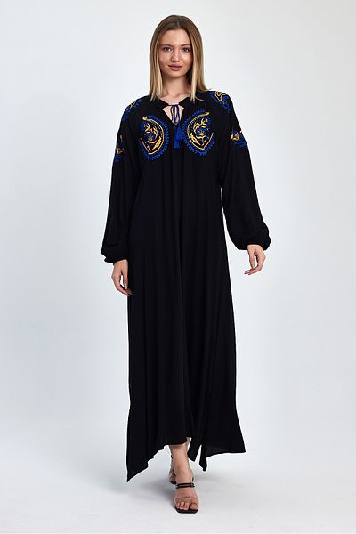 Denismoda Γυναικείο Αυθεντικό Κέντημα Λεπτομερές Μπαλόνι Μακρύ Φόρεμα Βισκόζης