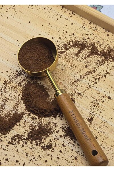 HomeTarz Gold Measuring Spoon Set with Wooden Handle - 2 Coffee Measuring Spoons - 30 + 60 ml