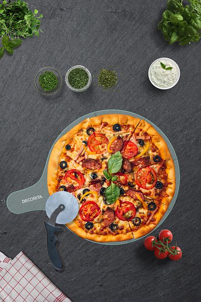 Decorita Pizza Presentation Glass with Handle and Cut Channel |   Translucent Glass |   36cm X 47cm