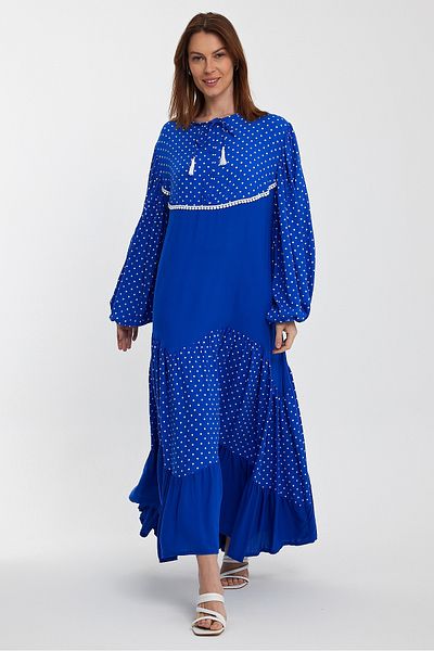 Denismoda Women's Long Balloon Sleeve Polka Dot Viscose Dress