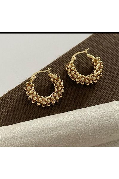 AychaAksesuar Steel Vip Minimal French Beaded Hoop Earrings