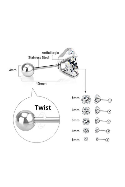 Choice size 6mm twist back 184S LUXUSTEEL 1 Pairs Shiny Crystal Zircon Stud E...