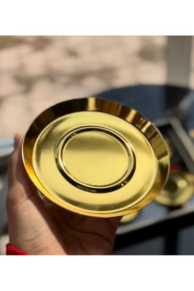 Elzemm store 12 Pieces Stainless Steel Gold Color Round Tea Plate Coaster