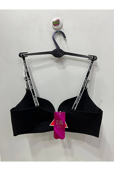 F.K Padded Non-Wired Laser Cut Black Bra - 678