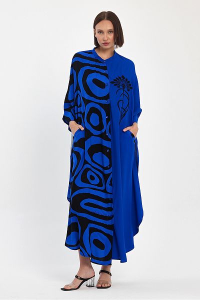 Denismoda Rochie cămașă de mărime mare pentru femei, cu imprimeu și broderie cu guler