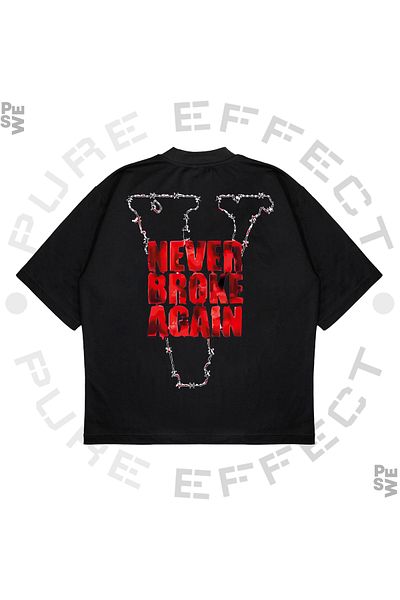 TRAGEDY Unisex Oversize Vlone Never Broke Again Μπλουζάκι με στάμπα Boxy Fit από χοντρό ύφασμα