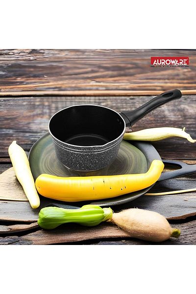 Auroware Non Stick 18 cm Saucepan Pan Black, Pressed Aluminum, Induction Bottom, Strong and Durable
