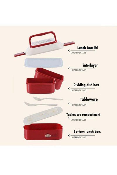 COOYA Double Layered Lattice Children's Lunch Box,Lovely Rabbit,18.5x11.2x11 cm,Leak-Proof,Heat Resistant