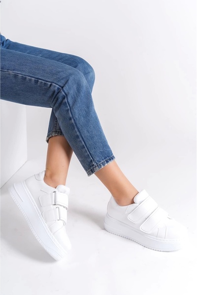 Genel Markalar Valencıa Bağcıksız Cırt Cırtlı Ortopedik Taban Kadın Sneaker Spor Ayakkabı Bt - Beyaz