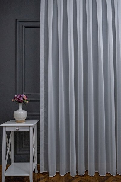 farbateks White Plain Snow White Pure White Plain Crop Plain Plain 3 Layer Pleated Tulle Curtain