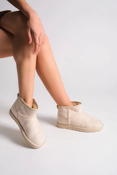 modazero Jolıe Laceless Flat Sole Sheepskin Short Suede Γυναικείες Μπότες Kt - Κρέμα