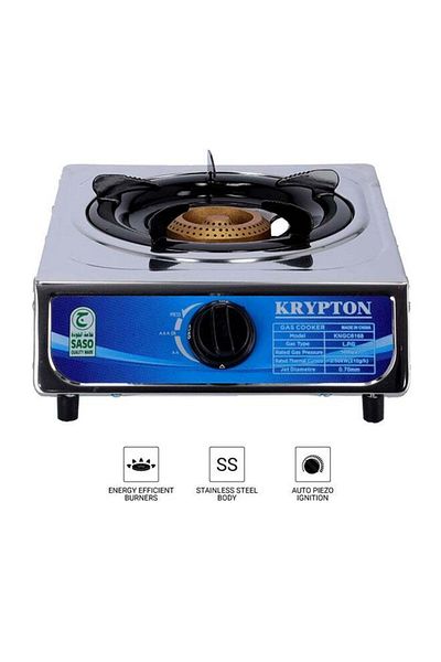 KRYPTON Single-Burner Gas Hob/Cooker - Stainless Steel, Auto Ignition, Outdoor Grill, Camping Stove