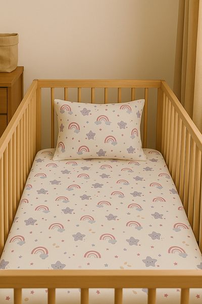 minial طقم ملاءة قطنية مطاطية لسرير الحديقة (60 × 120) وسادة (35 × 45)