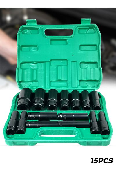 Generic 15PCS 1/2" Drive Deep Impact Socket Set CR-V Steel 8-32mm Metric Hex Sockets with Carry Case