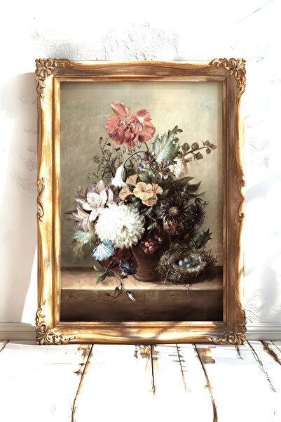 AKSU SANAT Vazo ve Çiçekler Vintage Kanvas Poster - Çerçevesiz Yağlı Boya Kanvas Poster 1PSTR98