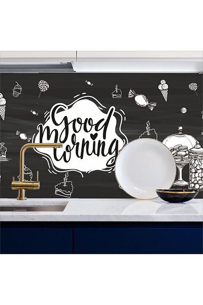 Bigaimaj Bucătărie între blaturi Acoperire cu folie autoadeziv Coffee Time Negru Alb 60cmx100cm