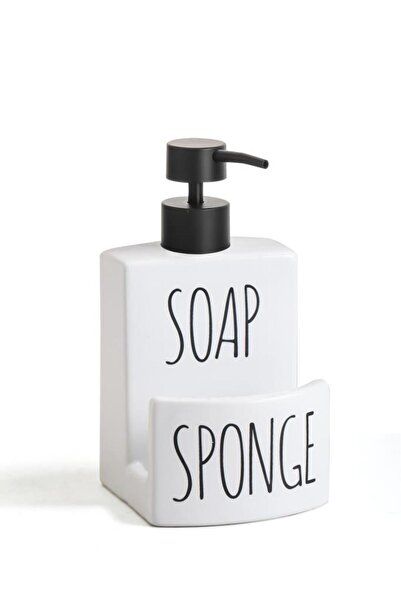MİEN Beyaz Porselen Sıvı Sabunluk Soap Sponge