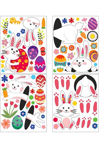 Zonon Set 4 coli autocolante pentru ferestre de Paște Zonon, PVC, multicolor, 33 x 27 cm