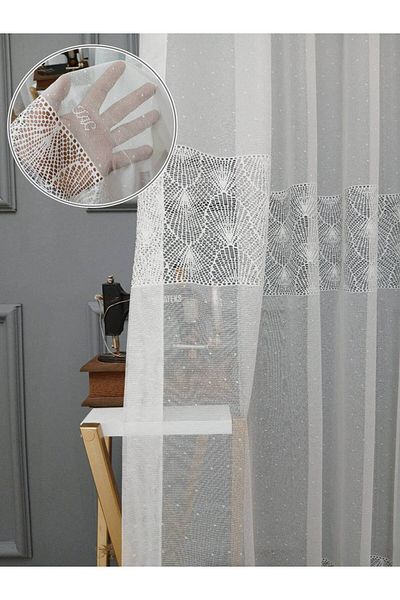 Taç Farbateks Planting Crown Yakamoz Intermediate Pattern 3 Layer Tulle Curtain