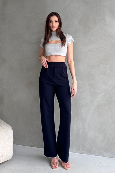 Know Women's Lycra Velcro Closure Navy Blue Palazzo Pants