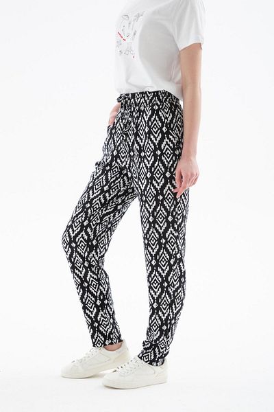Fashion Friends Comfortable Elastic Patterned Trousers - Black