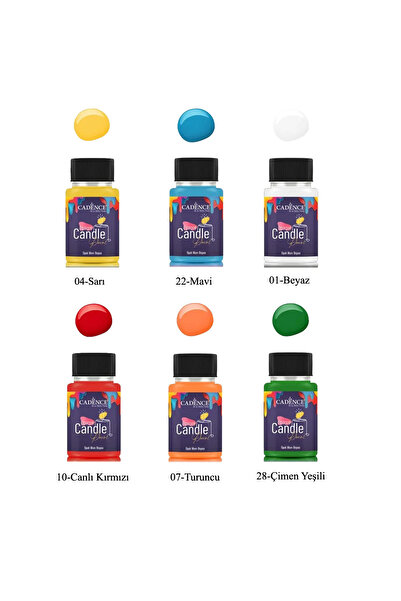 Cadence Opak Mum Boyası 6'lı Set 50 ML (Sarı-Canlı Kırmızı-Mavi-Beyaz-Turuncu-Çimen Yeşili)