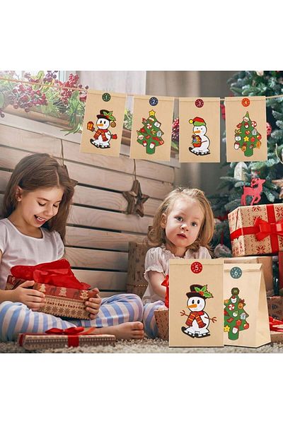 Tenwo Set de 24 pungi si 48 stickere pentru calendarul de advent Tenwo, hartie/PVC, multicolor
