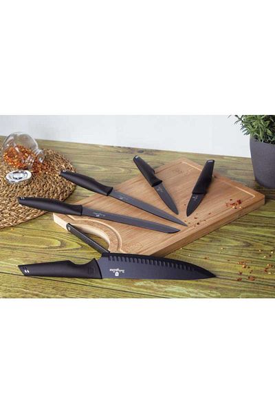 Berlinger Haus Knife set + cutting board 6 pcs. Black Silver Collection