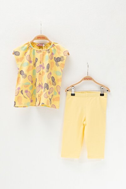 Zeyland Baby-Mädchen-Set aus gelbem T-Shirt mit Ananas-Muster, Taschen und Knöpfen sowie Leggings (2–7 Jahre)