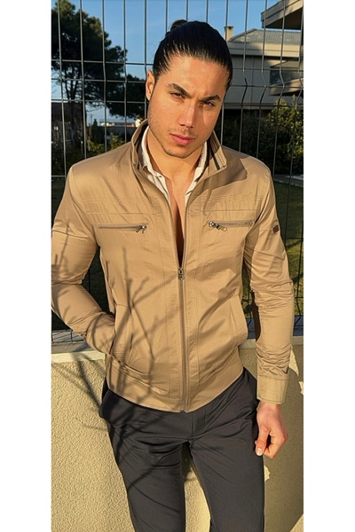 CZK dik yaka fermuarlı mevsimlik ince mont