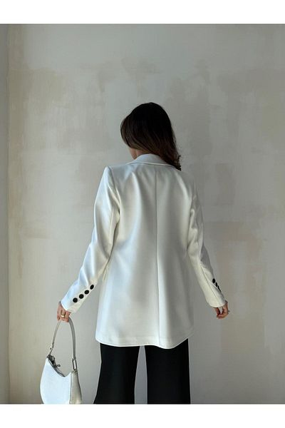 BUTİK ELAJ Women's White Atlas Single Button Blazer Jacket