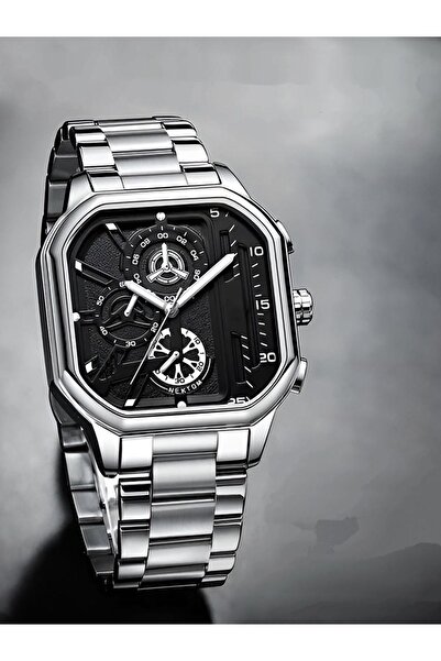 İSTLİV Gümüş Renk Kordon Siyah Kadran Erkek Kol Saati
