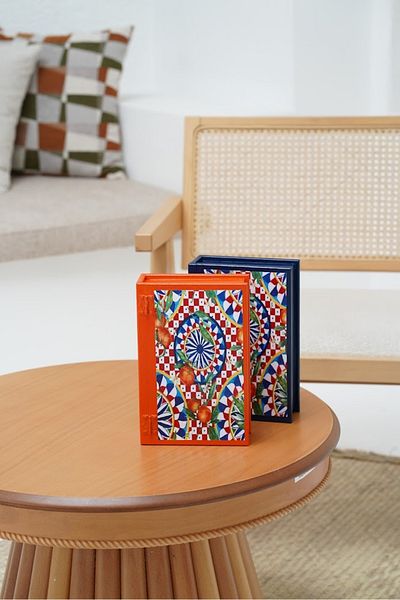 DEKORMED Design Book Box Set Decorative Box Ethnic Patterned (Blue and Orange Box)