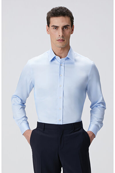 Network Mavi Non-iron Saten Gömlek