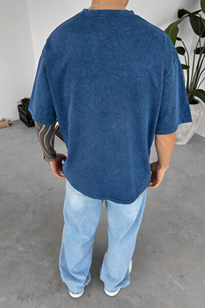 HAFKAGİYİM Синя футболка Oversize з вишивкою Acid Wash