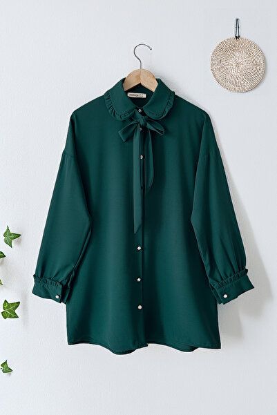 MODAQU Bow Baby Collar Crepe Tunic - Petrol Green