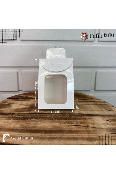 Fatih Kutu 11x7x4 Beyaz Pencereli Çerez Kutusu&Çantası [10 Adet Demonte]