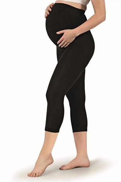 serralife Colanți de maternitate Capri din lycra din bumbac organic, negru, cu talie reglabilă