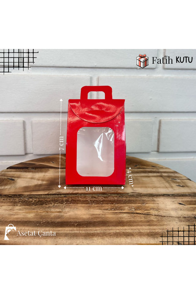Fatih Kutu 11x7x4 Kırmızı Pencereli Çerez Kutusu&Çantası [10 Adet Demonte]