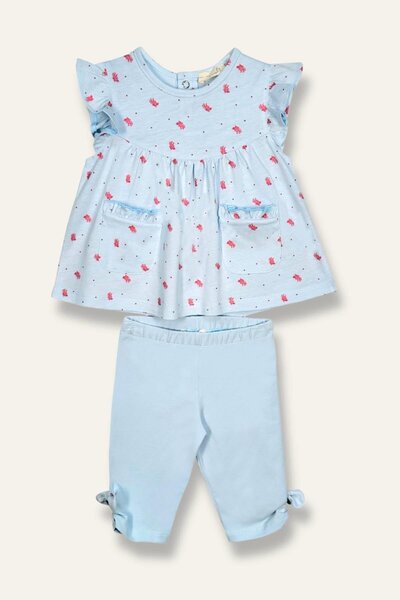 Mininio Baby Girl Coral Patterned Tights Blouse Set - Patterned