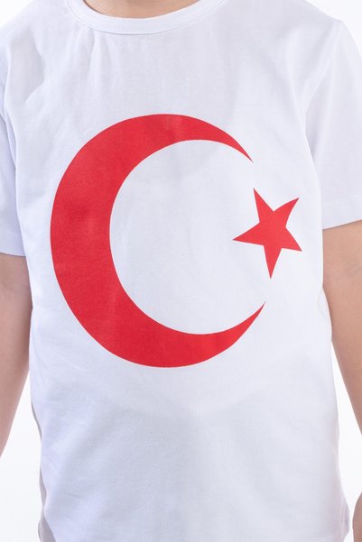 Trend Baby Kids Tricou alb pentru băiat cu steag turcesc din bumbac pieptănat